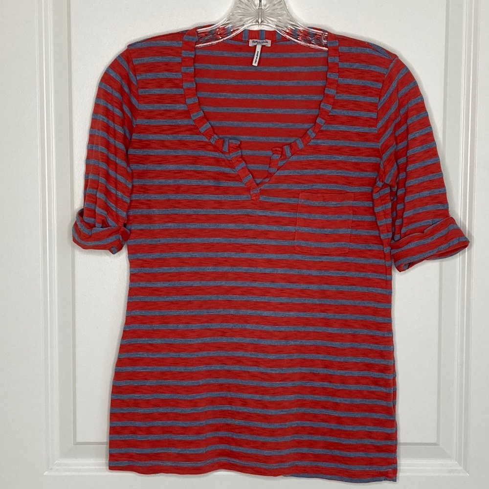 Splendid | 1/2 Rolled Sleeve Shirt | Orange & Gray Striped | Size S